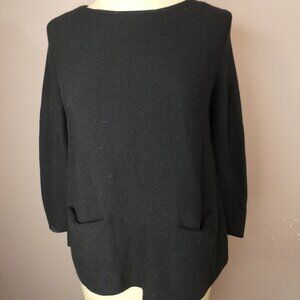 COS Women's S Black Pullover Sweater 3/4 Sleeve 100% Merino Wool Pockets